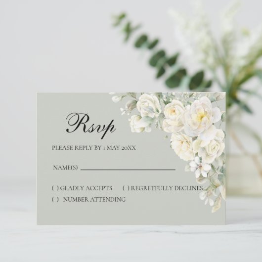 White Roses Light Green RSVP card (スタンド正面)