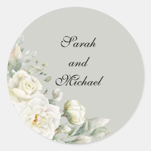 White Roses Light Green Stickers ラウンドシール (正面)