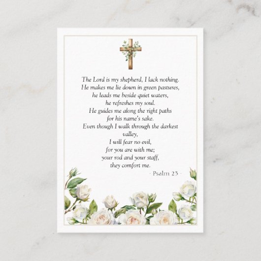 White Roses Memorial Photo Psalm 23 Prayer Card 名刺 (裏面)