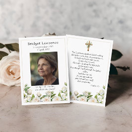 White Roses Memorial Photo Psalm 23 Prayer Card 名刺