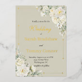 White Roses Modern Foil Wedding Invitation 箔招待状 (正面)