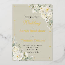 White Roses Modern Foil Wedding Invitation