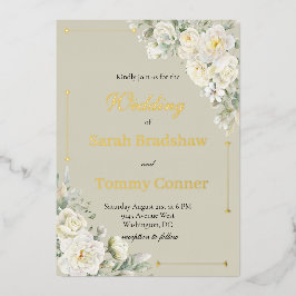 White Roses Modern Foil Wedding Invitation 箔招待状