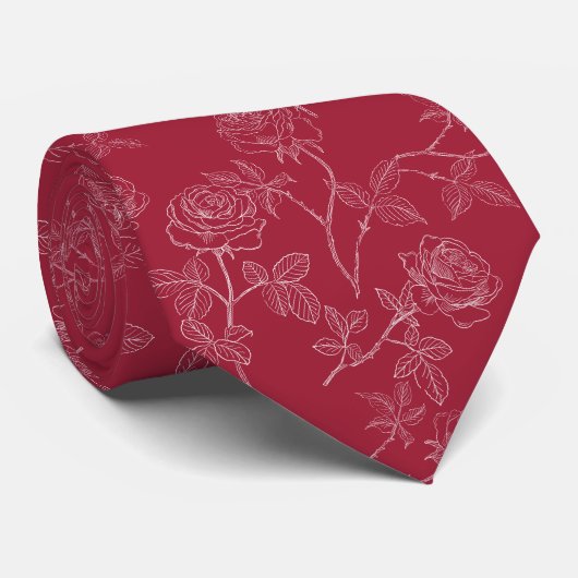 White roses on burgundy ネクタイ (ロール)