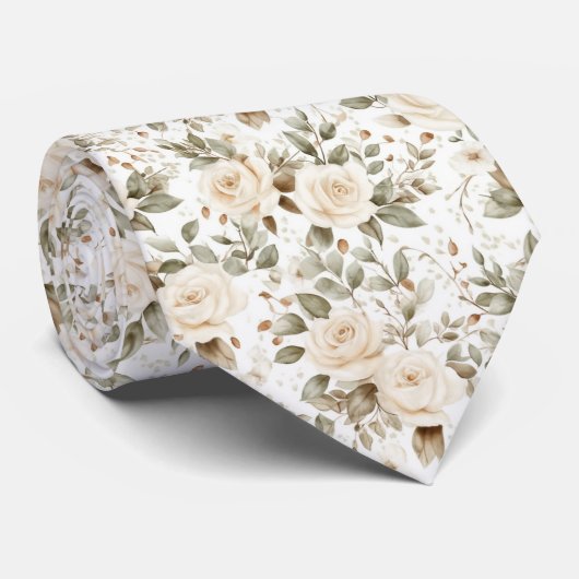 White  Roses on White ネクタイ (ロール)