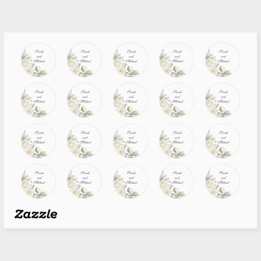 White Roses Personalized Wedding Stickers ラウンドシール (シート)