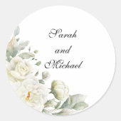 White Roses Personalized Wedding Stickers ラウンドシール (正面)