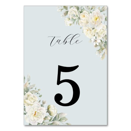 White Roses Powder Blue Table Number テーブルナンバー (正面)