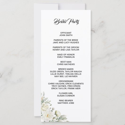 White Roses Program Card (裏面)