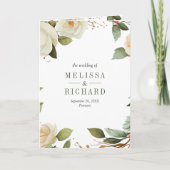 White Roses Sage Leaves Mason Jar QR Code Wedding 招待状 (正面)