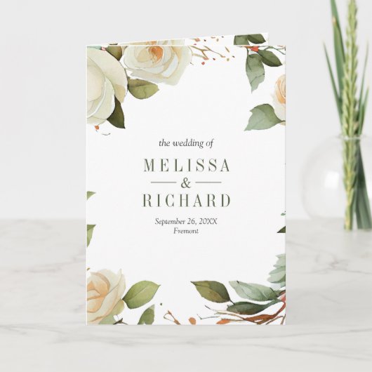 White Roses Sage Leaves Mason Jar QR Code Wedding 招待状 (正面)