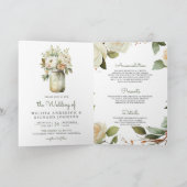 White Roses Sage Leaves Mason Jar QR Code Wedding 招待状 (内部)