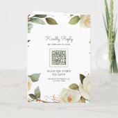 White Roses Sage Leaves Mason Jar QR Code Wedding 招待状 (裏面)