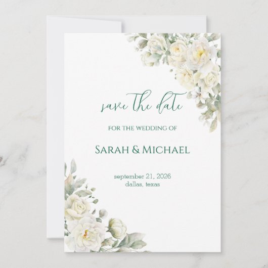 White Roses Save the date Wedding Announcement セーブザデート (正面)