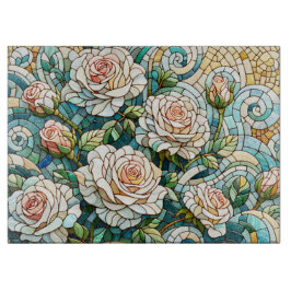 White Roses Stained Glass Mosaic カッティングボード