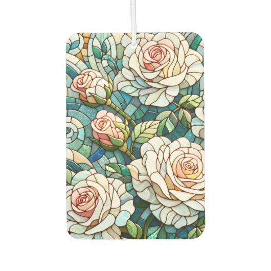 White Roses Stained Glass Mosaic カーエアーフレッシュナー (正面)