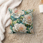 White Roses Stained Glass Mosaic クッション (ブランケット)