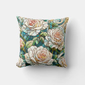 White Roses Stained Glass Mosaic クッション (正面)
