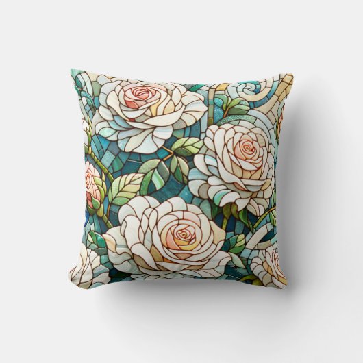 White Roses Stained Glass Mosaic クッション (正面)