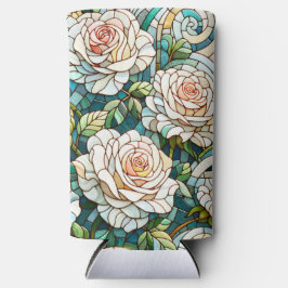 White Roses Stained Glass Mosaic スリム缶クーラー