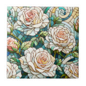 White Roses Stained Glass Mosaic タイル (正面)