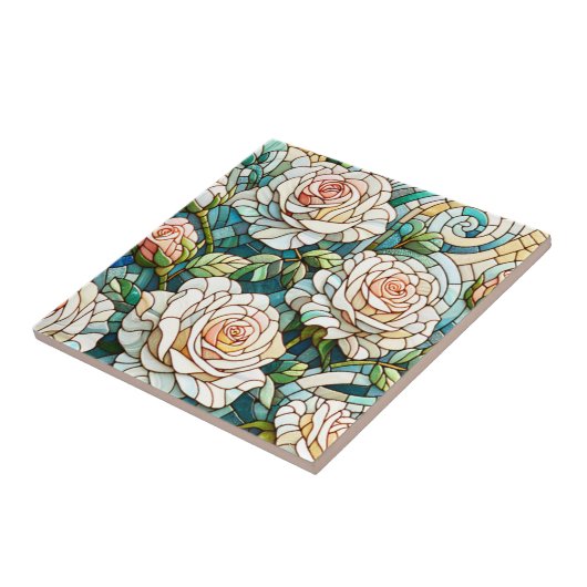 White Roses Stained Glass Mosaic タイル (側面)