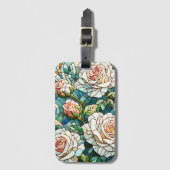 White Roses Stained Glass Mosaic ラゲッジタグ (正面縦)