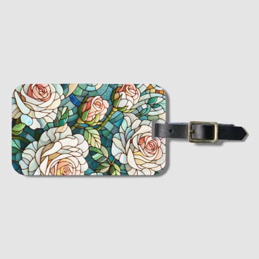 White Roses Stained Glass Mosaic ラゲッジタグ (正面横)