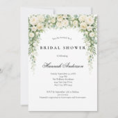 White Roses Watercolor Florals Bridal Shower 招待状 (正面)