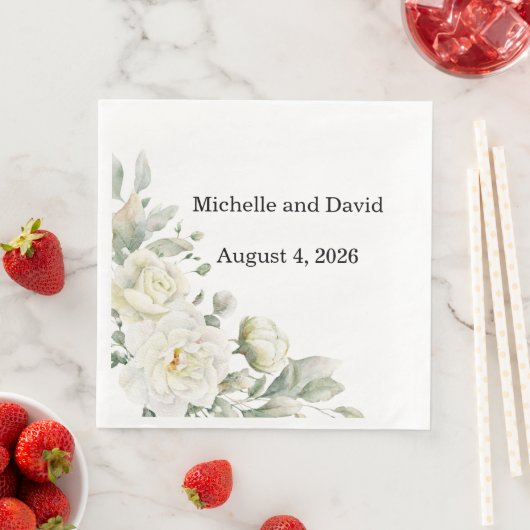 White Roses Wedding, Reception, Dinner Napkins (インサイチュ)