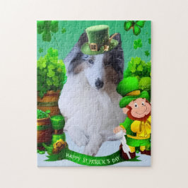 White Rough Collie celebrating St. Patrick's Day ジグソーパズル
