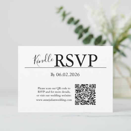 White RSVP QR Code Card for Modern Wedding (スタンド正面)