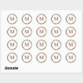 White Rustic Christmas Wreath Monogram ラウンドシール (シート)