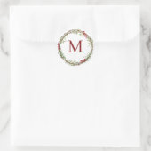 White Rustic Christmas Wreath Monogram ラウンドシール (バッグ)