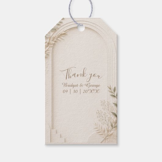 white Rustic Neutral Dried Floral arch Wedding ギフトタグ (正面)