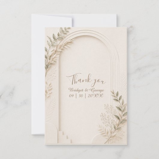 white Rustic Neutral Dried Floral arch Wedding サンキューカード (正面)