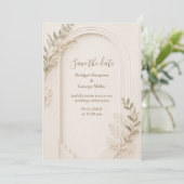 white Rustic Neutral Dried Floral arch Wedding 招待状 (スタンド正面)