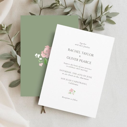 White & Sage | Chic Watercolor Floral Wedding 招待状
