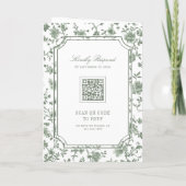White Sage Green Chinoiserie Crest QR Code Wedding 招待状 (裏面)