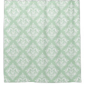 White & Sage Green Floral Damasks Pattern シャワーカーテン (正面)