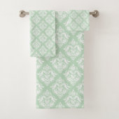 White & Sage Green Floral Damasks Pattern バスタオルセット (インサイチュ)