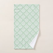 White & Sage Green Floral Damasks Pattern バスタオルセット (ハンドタオル)