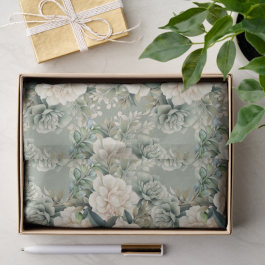 White Sage Green Floral Gift 薄葉紙 (ギフト)
