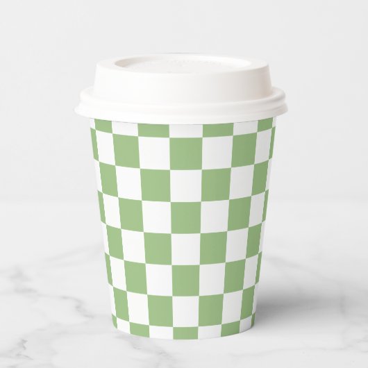 White Sage Green Square Pattern Paper Cups 紙コップ (左)