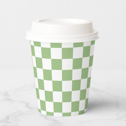 White Sage Green Square Pattern Paper Cups 紙コップ (正面)