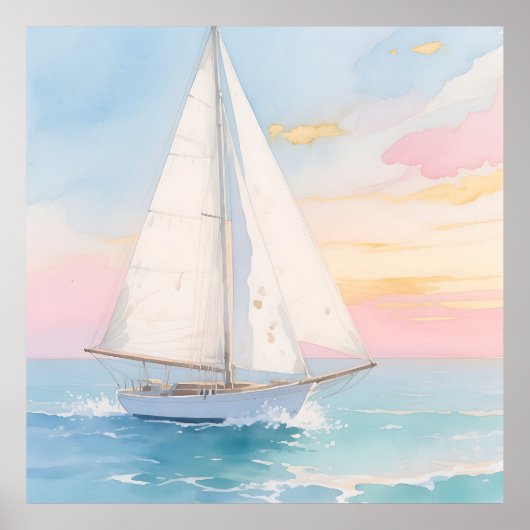 White Sailboat Ocean Glow ポスター (正面)