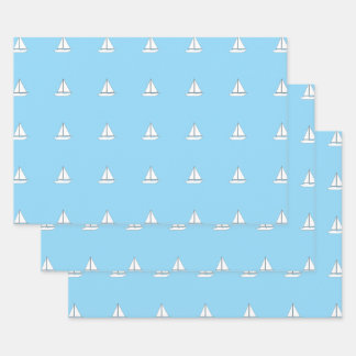 White Sailing Boats on Blue Background ラッピングペーパーシート