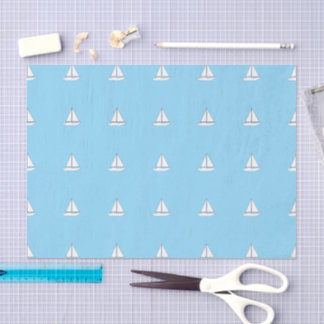 White Sailing Boats on Blue Background Tissue 薄葉紙