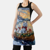 White Samoyed Christmas Boat Holiday エプロン (インサイチュ)