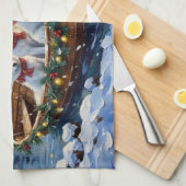 White Samoyed Christmas Boat Holiday キッチンタオル (四つ折り)